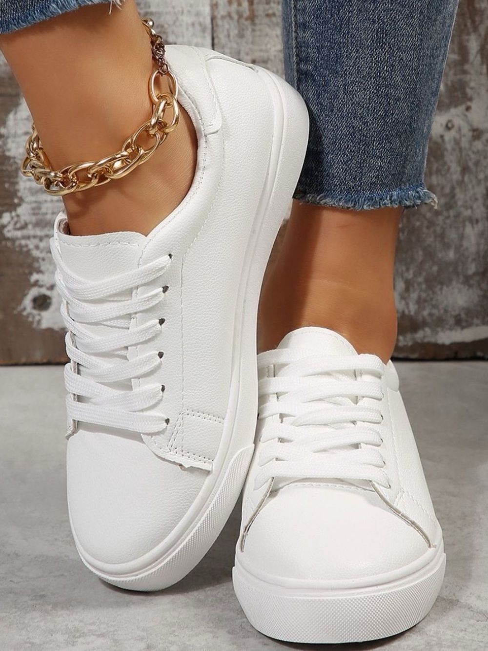 Women's White Low-Profile Lace-Up Sneakers